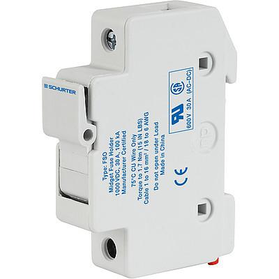 0091.0001, FSO DIN Rail Mount Fuse Holder Single Pole for 10.3 x 38mm, 1000VDC Solar PV Fuse (ASO Series) 0091.0001, FSO DIN Rail Mount Fuse Holder Single Pole for 10.3 x 38mm, 1000VDC Solar PV Fuse (ASO Series)